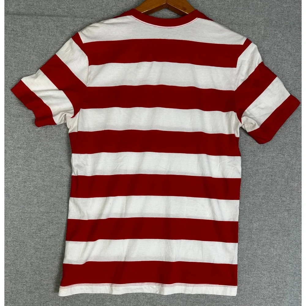 Nike Tee Mens Medium Red White Block Striped Big Double Swoosh Graphic T Shirt